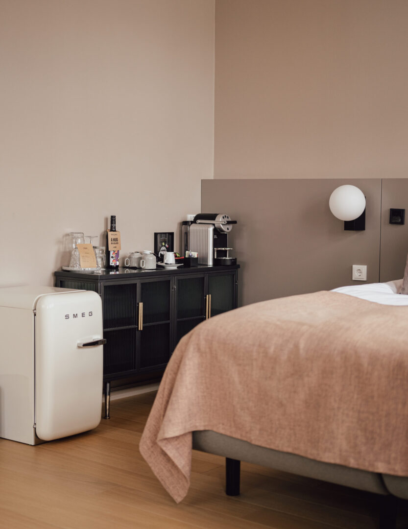 Smeg minifridge and coffee corner in hotel rooms